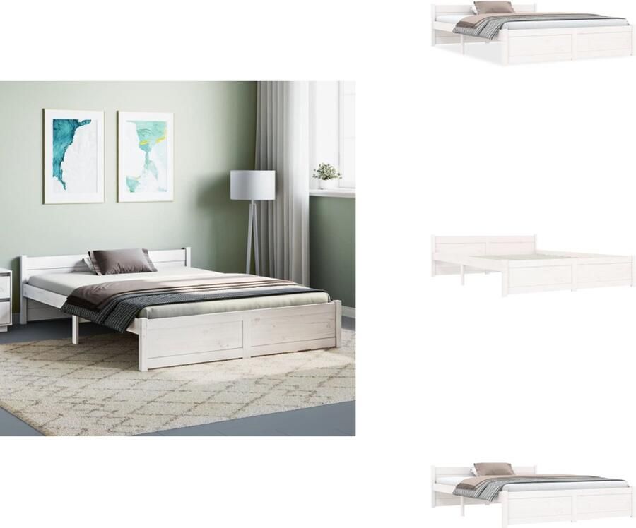 VidaXL Bedframe Bedframes Bed Bedbodem Bedframe massief hout wit 140x190 cm