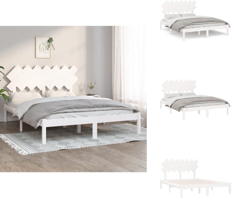VidaXL Bedframe Bedframes Bed Bedbodem Bedframe massief hout wit 140x190 cm - Foto 2