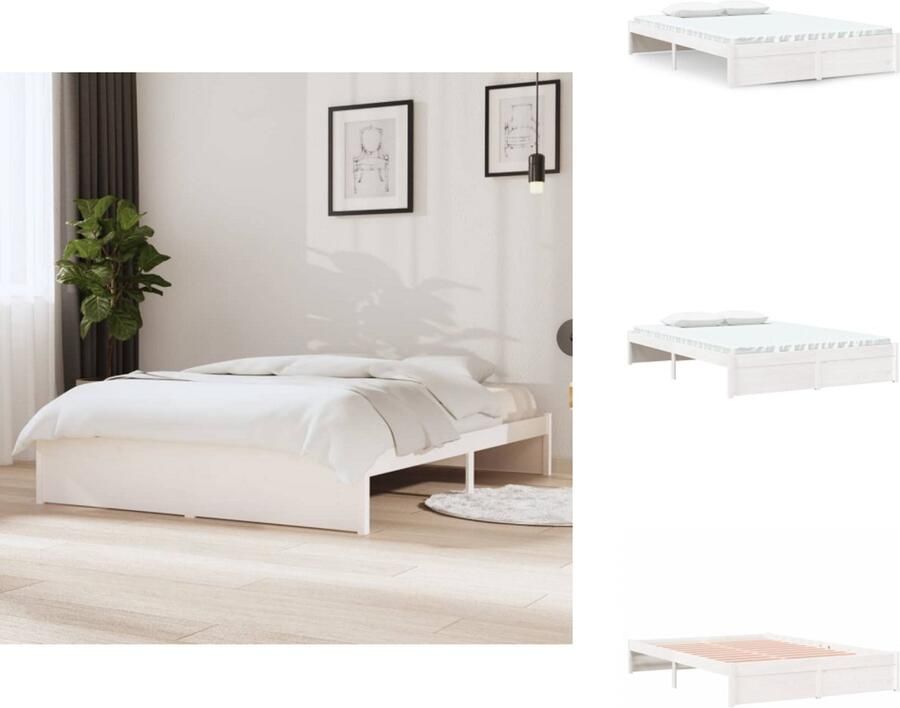 VidaXL Bedframe Bedframes Bed Bedbodem Bedframe massief hout wit 140x190 cm - Foto 3