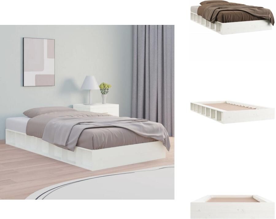 VidaXL Bedframe Bedframes Bed Bedbodem Bedframe massief hout wit 140x190 cm - Foto 2
