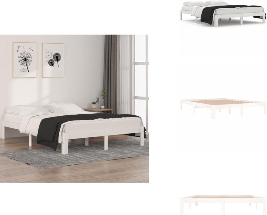 VidaXL Bedframe Bedframes Bed Bedbodem Bedframe massief hout wit 150x200 cm 5FT King Size