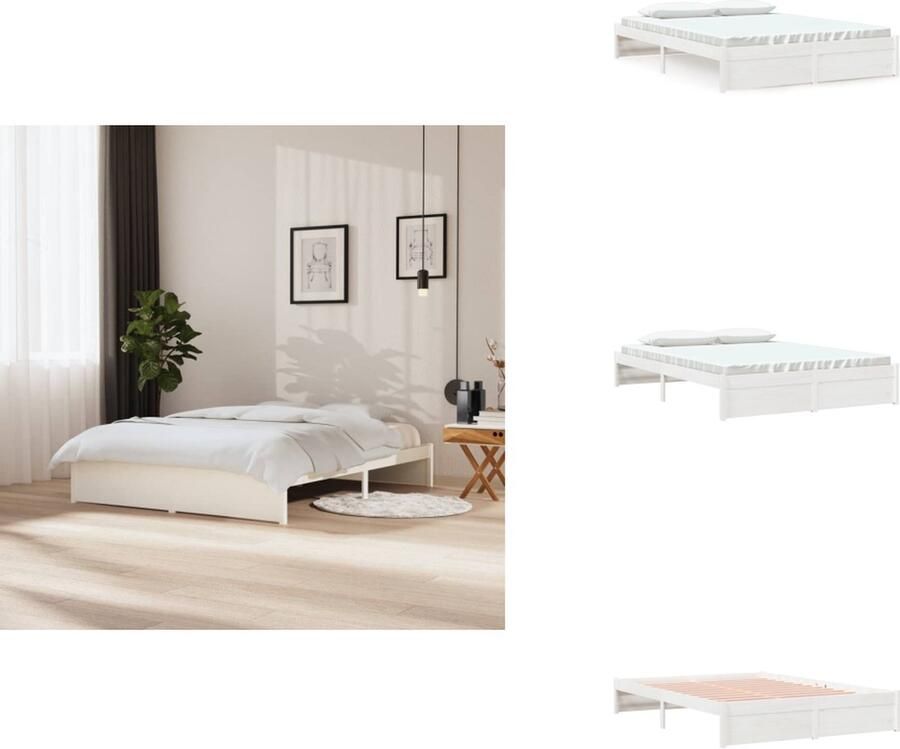 VidaXL Bedframe Massief grenenhout 203 x 152.5 x 23 cm Wit 150 x 200 cm (5FT King Size) Montage vereist Bed - Foto 5