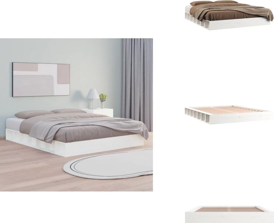 VidaXL Bedframe Massief grenenhout 203 x 152.5 x 23 cm Wit 150 x 200 cm (5FT King Size) Montage vereist Bed - Foto 9