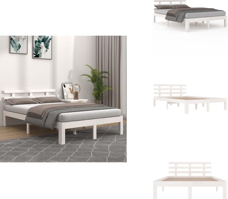 VidaXL Bedframe Massief grenenhout 203 x 152.5 x 23 cm Wit 150 x 200 cm (5FT King Size) Montage vereist Bed - Foto 2