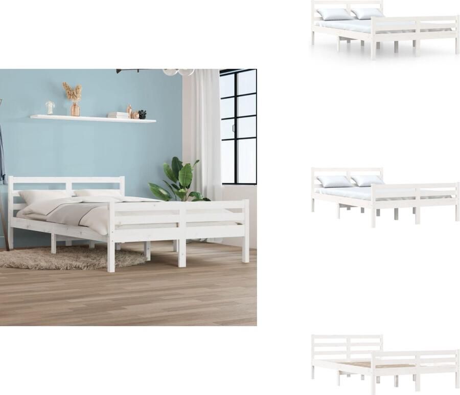 VidaXL Bedframe Massief grenenhout 203 x 152.5 x 23 cm Wit 150 x 200 cm (5FT King Size) Montage vereist Bed - Foto 3