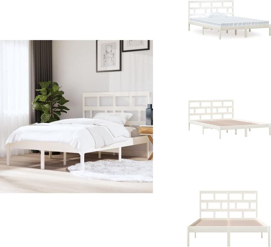 VidaXL Bedframe Bedframes Bed Bedbodem Bedframe massief hout wit 150x200 cm 5FT King Size