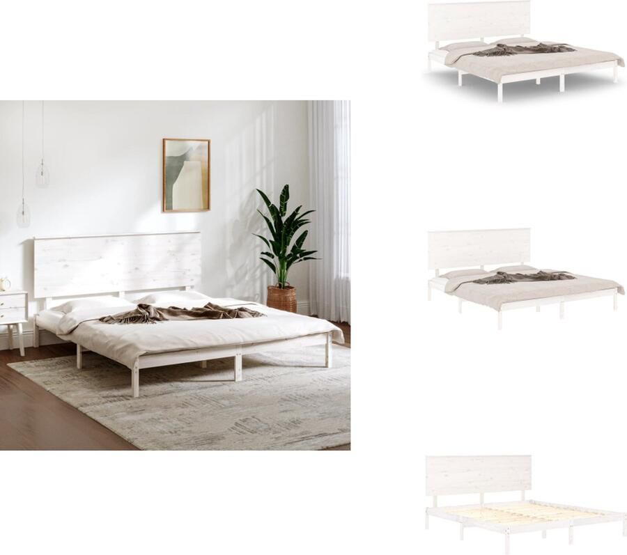 VidaXL Bedframe Massief grenenhout 203 x 152.5 x 23 cm Wit 150 x 200 cm (5FT King Size) Montage vereist Bed