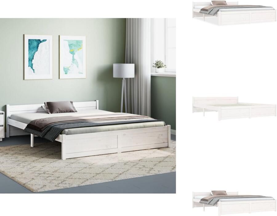 VidaXL Bedframe Massief grenenhout 203 x 152.5 x 23 cm Wit 150 x 200 cm (5FT King Size) Montage vereist Bed - Foto 11