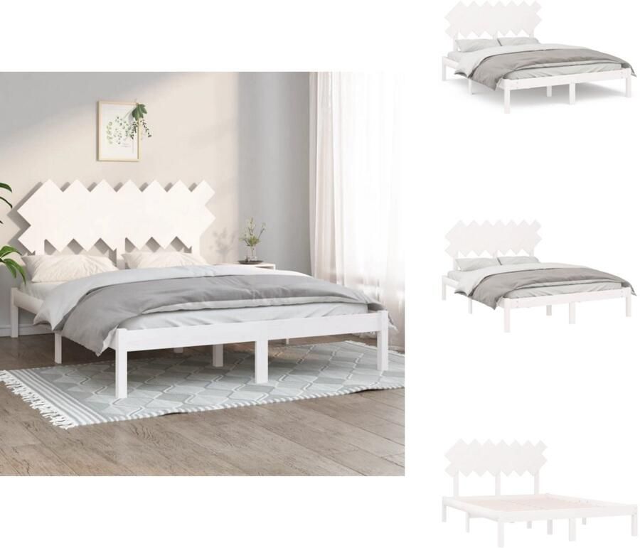 VidaXL Bedframe Massief grenenhout 203 x 152.5 x 23 cm Wit 150 x 200 cm (5FT King Size) Montage vereist Bed - Foto 4