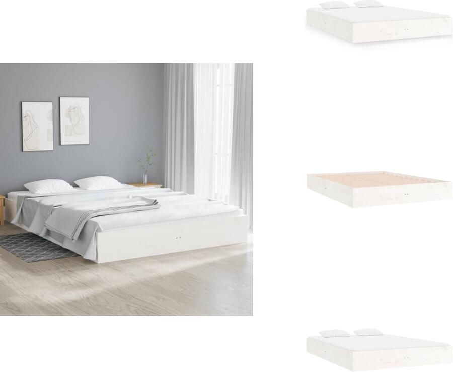 VidaXL Bedframe Massief grenenhout 203 x 152.5 x 23 cm Wit 150 x 200 cm (5FT King Size) Montage vereist Bed - Foto 6