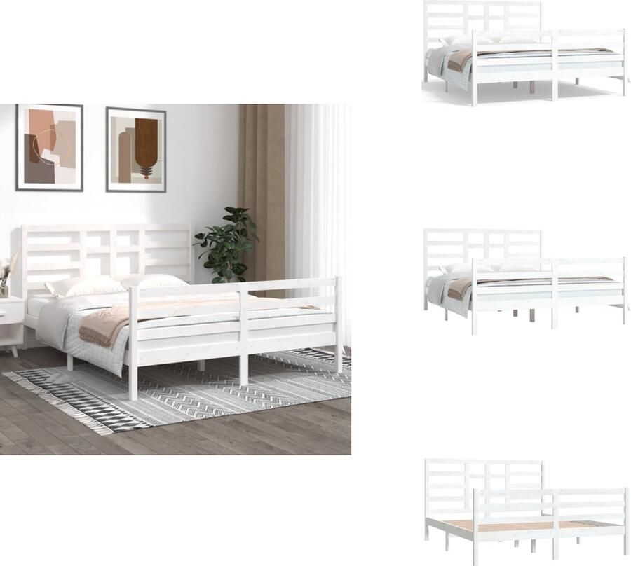 VidaXL Houten Bedframe Modern Sleep Slaapkamermeubilair 205.5 x 165.5 x 31 cm Wit Massief Grenenhout Stabiel en Stevig Montage vereist Bed - Foto 3