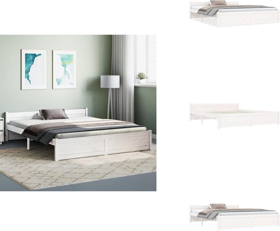 VidaXL Houten Bedframe Modern Sleep Slaapkamermeubilair 205.5 x 165.5 x 31 cm Wit Massief Grenenhout Stabiel en Stevig Montage vereist Bed - Foto 7