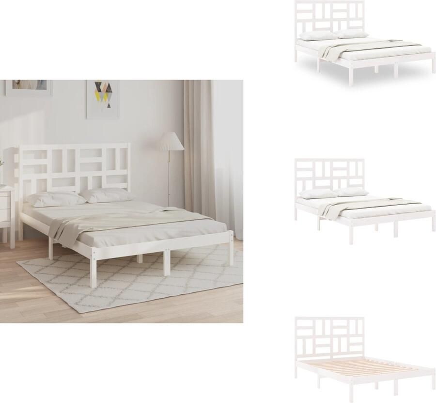 VidaXL Houten Bedframe Modern Sleep Slaapkamermeubilair 205.5 x 165.5 x 31 cm Wit Massief Grenenhout Stabiel en Stevig Montage vereist Bed