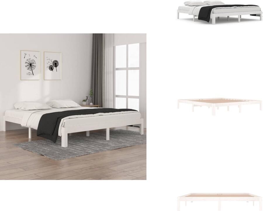 VidaXL Houten Bedframe Super King Wit Massief grenenhout 203.5 x 183.5 x 30 cm Stabiele lattenbodem Bed - Foto 9