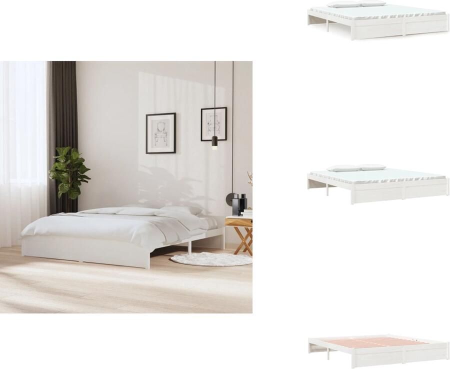 VidaXL Houten Bedframe Super King Wit Massief grenenhout 203.5 x 183.5 x 30 cm Stabiele lattenbodem Bed - Foto 8