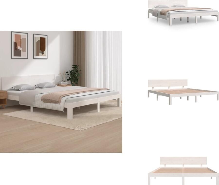 VidaXL Houten Bedframe Super King Wit Massief grenenhout 203.5 x 183.5 x 30 cm Stabiele lattenbodem Bed - Foto 6