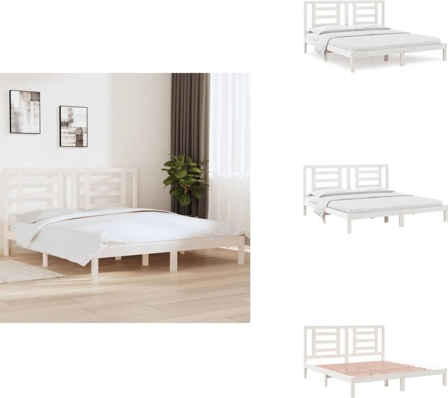 VidaXL Bedframe Bedframes Bed Bedbodem Bedframe massief hout wit 180x200 cm