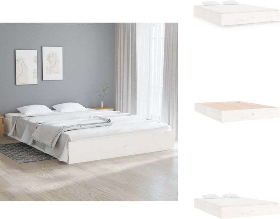 VidaXL Houten Bedframe Super King Wit Massief grenenhout 203.5 x 183.5 x 30 cm Stabiele lattenbodem Bed - Foto 10