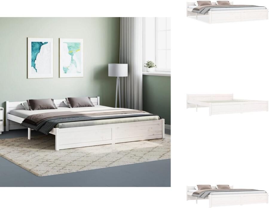 VidaXL Houten Bedframe Super King Wit Massief grenenhout 203.5 x 183.5 x 30 cm Stabiele lattenbodem Bed - Foto 12