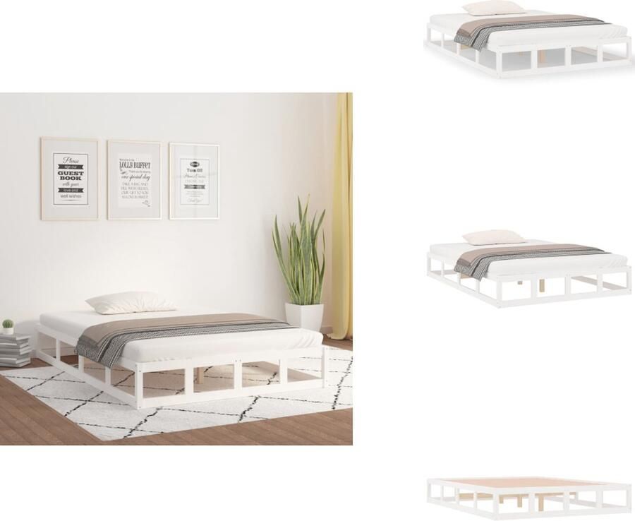 VidaXL Bedframe Massief Grenenhout Moderne Slaapkamer Afmeting- 205.5 x 205.5 cm Comfortabel Hoofdeinde Kleur- Wit Bed - Foto 7