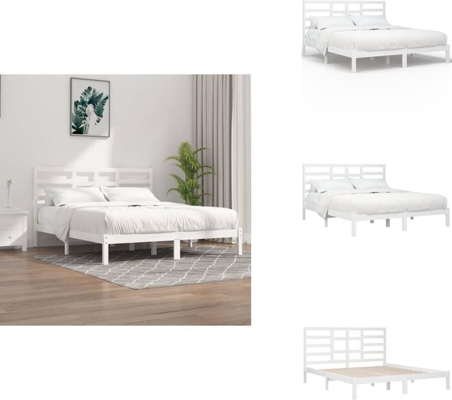 VidaXL Bedframe Massief Grenenhout Moderne Slaapkamer Afmeting- 205.5 x 205.5 cm Comfortabel Hoofdeinde Kleur- Wit Bed - Foto 2