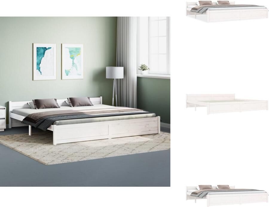 VidaXL Bedframe Massief Grenenhout Moderne Slaapkamer Afmeting- 205.5 x 205.5 cm Comfortabel Hoofdeinde Kleur- Wit Bed - Foto 10