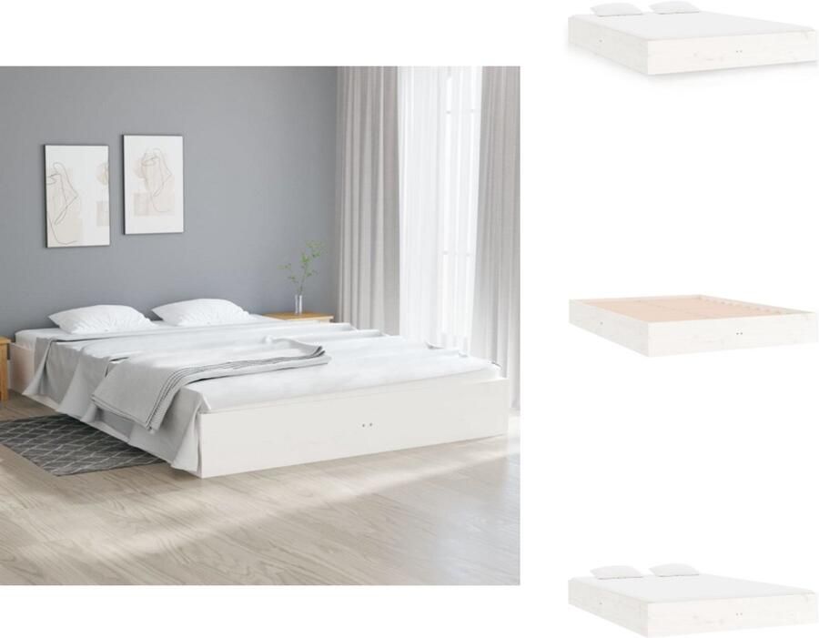 VidaXL Bedframe Massief Grenenhout Moderne Slaapkamer Afmeting- 205.5 x 205.5 cm Comfortabel Hoofdeinde Kleur- Wit Bed - Foto 9