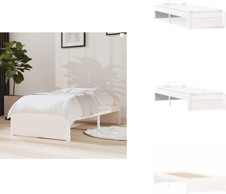 VidaXL Houten Bedframe Wit 195.5 x 80.5 x 31 cm Massief Grenenhout Geschikt voor 75 x 190 cm Matras Bed