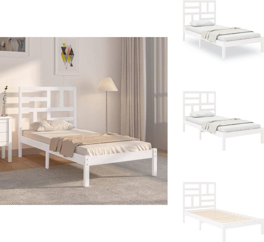 VidaXL Bedframe Bedframes Bed Bedbodem Bedframe massief hout wit 75x190 cm