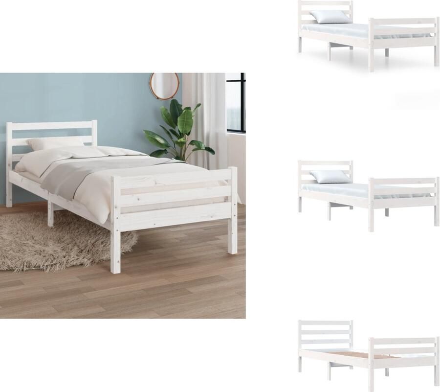 VidaXL Bedframe Bedframes Bed Bedbodem Bedframe massief hout wit 90x190 cm
