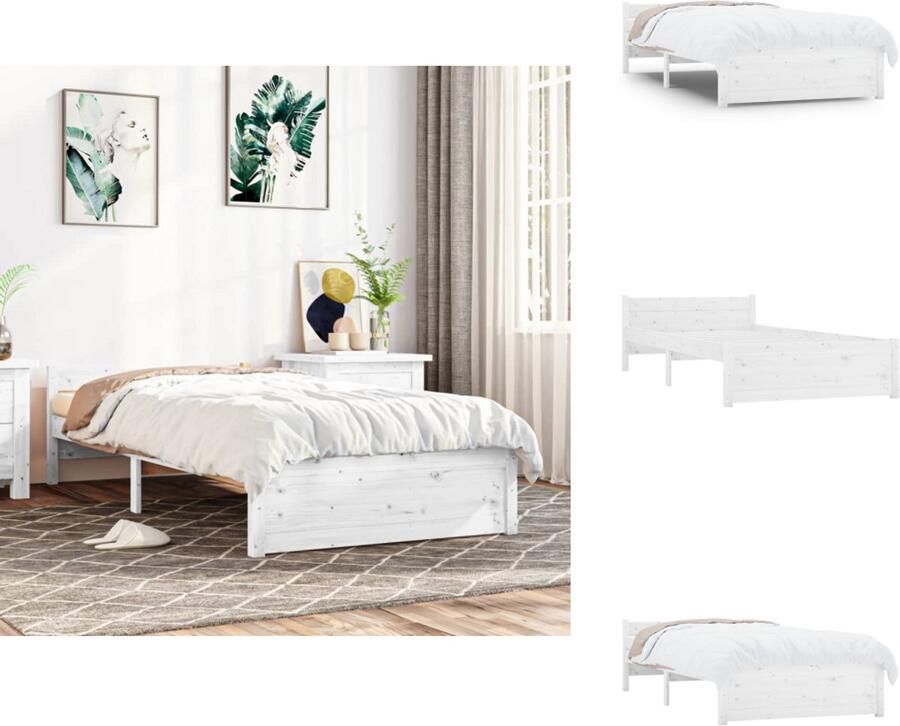 VidaXL Bedframe Bedframes Bed Bedbodem Bedframe massief hout wit 90x190 cm