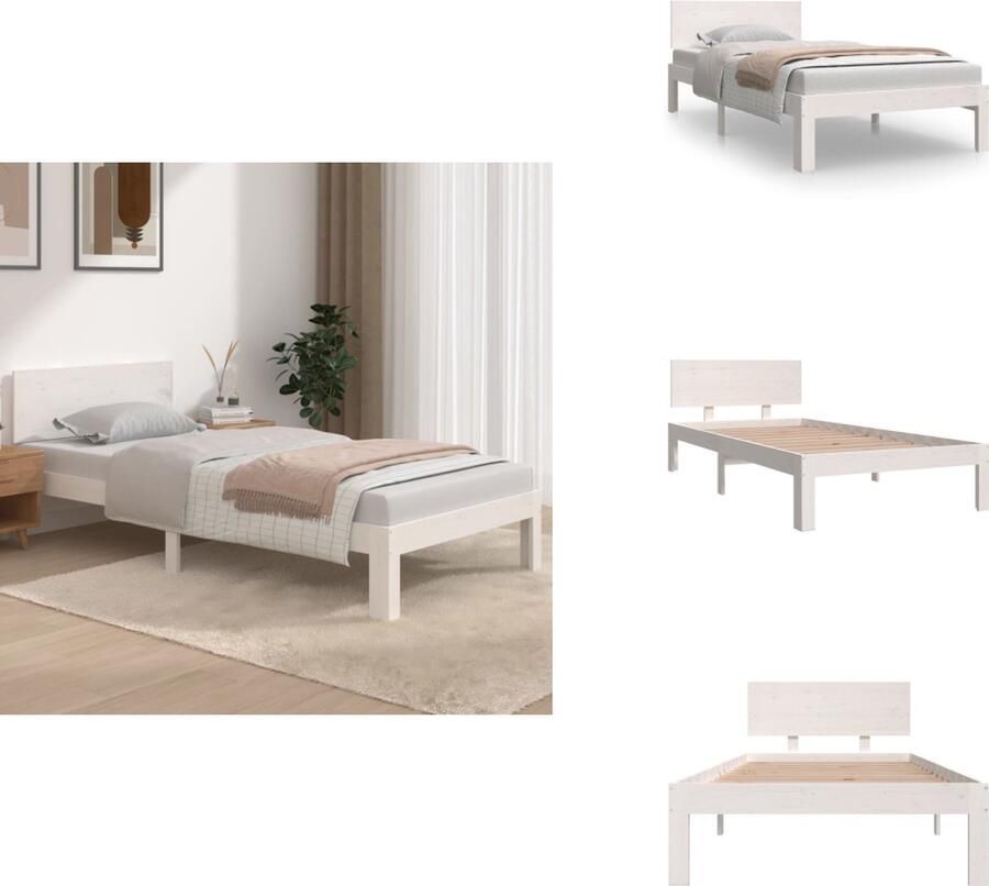 VidaXL Massief Grenenhouten Bedframe Eenpersoons 195.5 x 93.5 x 69.5 cm Wit Bed