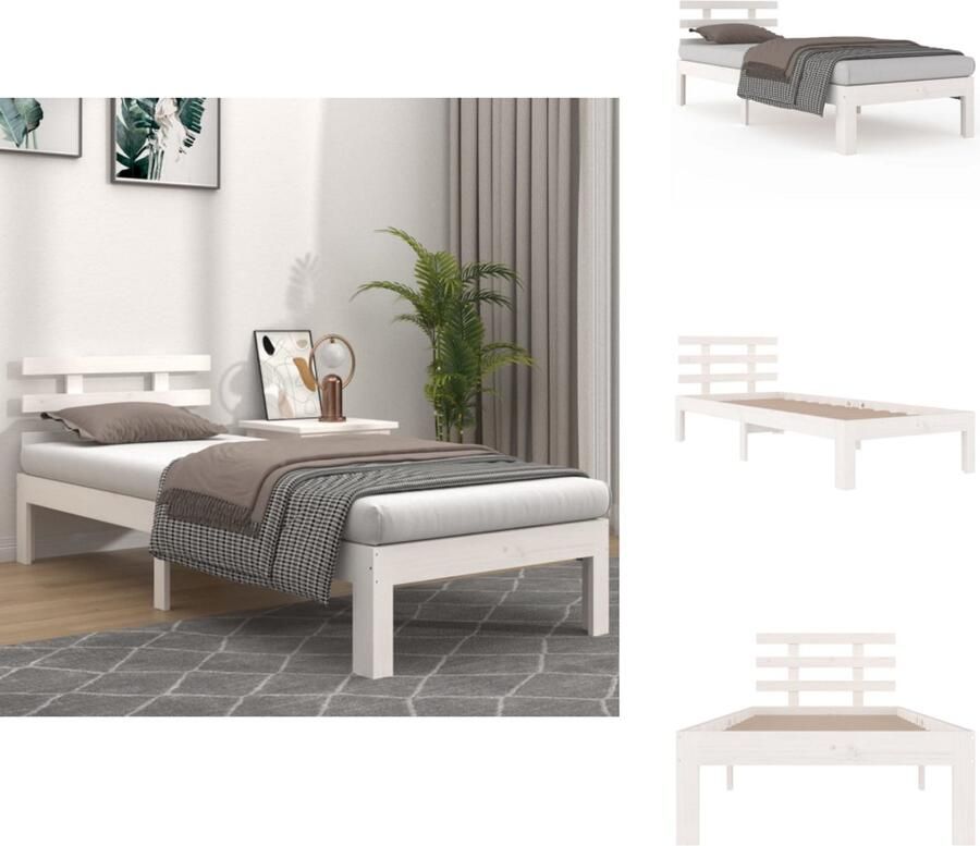 VidaXL Houten Bedframe Eenpersoonsbed 195.5 x 93.5 x 69.5 cm Hoogwaardig massief grenenhout Stabiel en comfortabel Wit Montage vereist Geschikt voor matras van 90 x 190 cm (niet inbegrepen) Bed