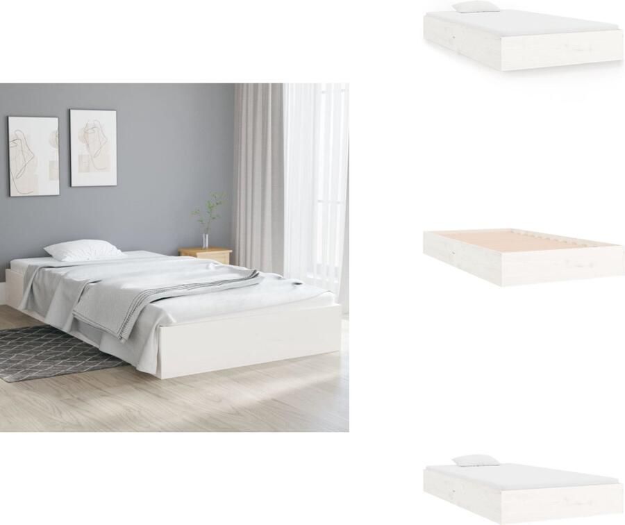 VidaXL Bedframe Bedframes Bed Bedbodem Bedframe massief hout wit 90x200 cm