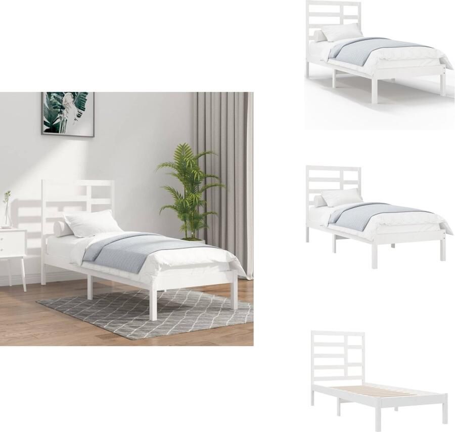 VidaXL Bedframe Bedframes Bed Bedbodem Bedframe massief hout wit 90x200 cm
