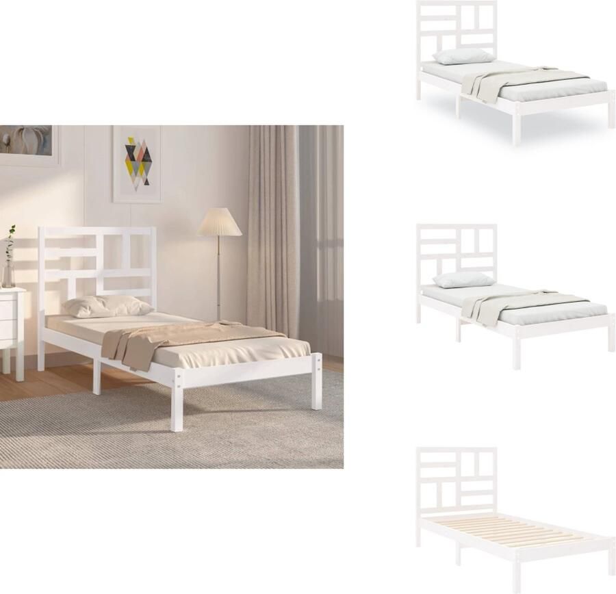 VidaXL Houten Bedframe Eenpersoons 90 x 200 cm Hoogwaardig massief grenenhout Stabiel en comfortabel Geschikt voor kleine ruimtes Wit Bed