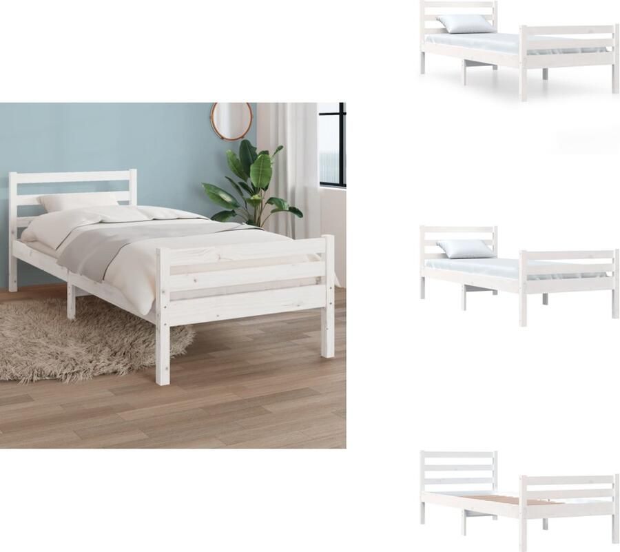 The Living Store Houten Bedframe Eenpersoons 90 x 200 cm Hoogwaardig massief grenenhout Stabiel en comfortabel Geschikt voor kleine ruimtes Wit Houten Bedframe Enkel Bed Klein Bed Modern Bed Wit Bed