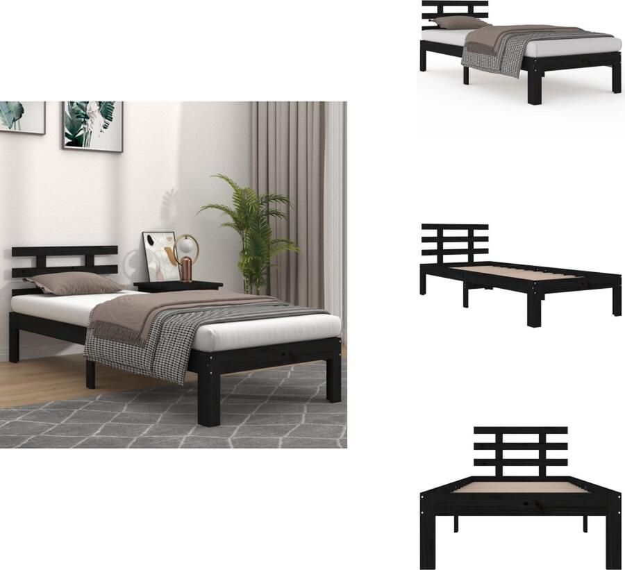 VidaXL Bedframe Bedframes Bed Bedbodem Bedframe massief hout zwart 100x200 cm