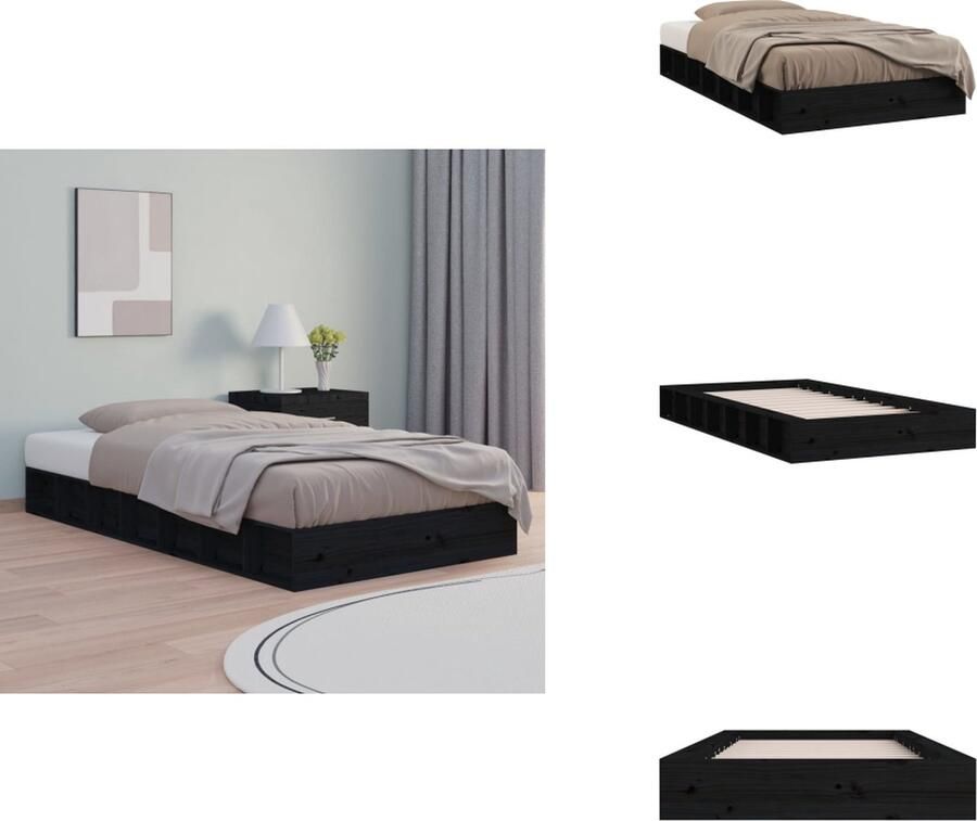 VidaXL Bedframe Bedframes Bed Bedbodem Bedframe massief hout zwart 120x190 cm 4FT Small Double