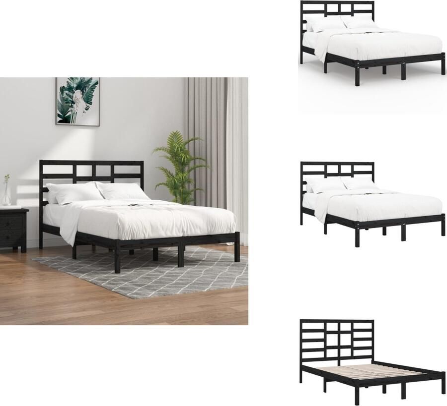 VidaXL Bedframe Grenenhout Zwart 195.5 x 126 x 104 cm Geschikt voor matras 120 x 190 cm Stabiel en comfortabel Bed