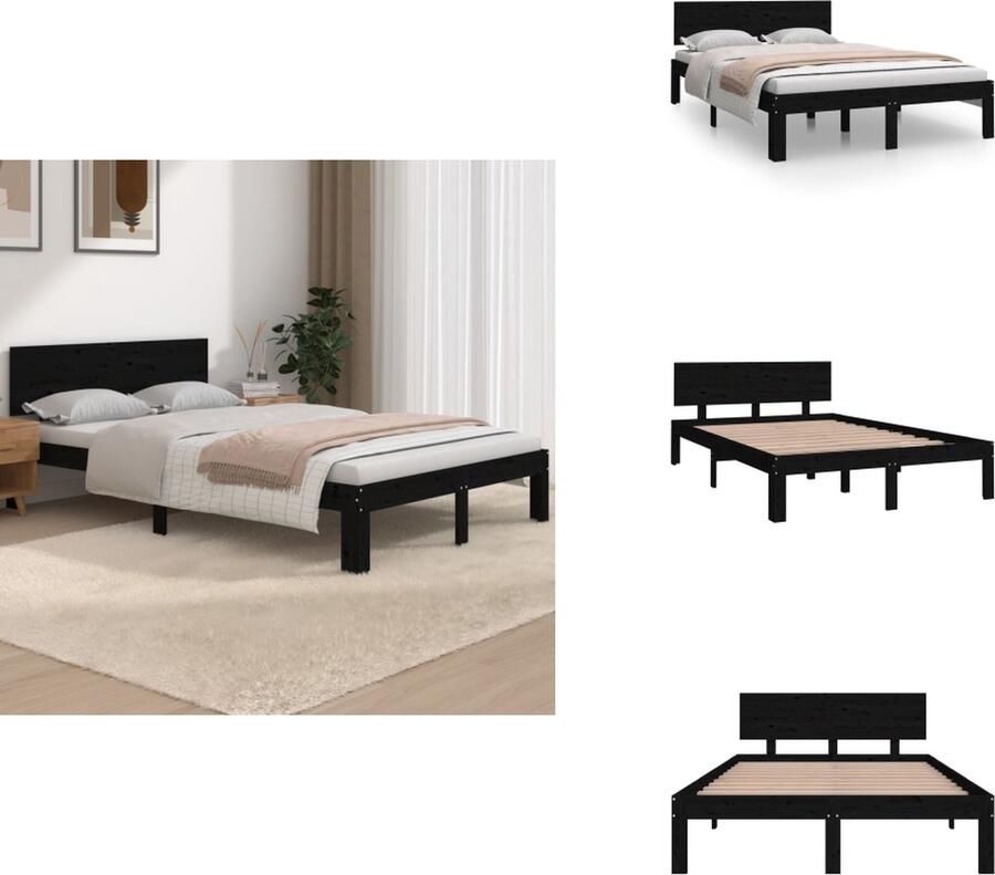VidaXL Bedframe Bedframes Bed Bedbodem Bedframe massief hout zwart 120x190 cm 4FT Small Double
