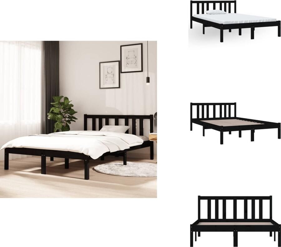 VidaXL Bedframe Grenenhout Zwarte kleur 195.5 x 125.5 x 69.5 cm (L x B x H) 120 x 190 cm (B x L) Montage vereist Bed