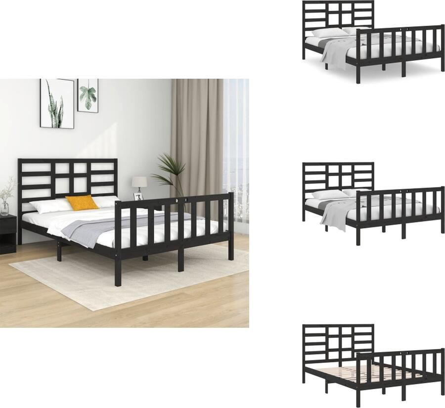 VidaXL Bedframe Bedframes Bed Bedbodem Bedframe massief hout zwart 120x190 cm 4FT Small Double
