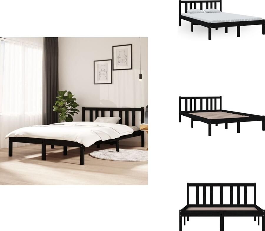 VidaXL Houten Bedframe 205.5 x 125.5 x 28 cm Hoogwaardig Massief Grenenhout Stabiel en Stevig Geschikt voor 120 x 200 cm Matras Kleur- Zwart Bed