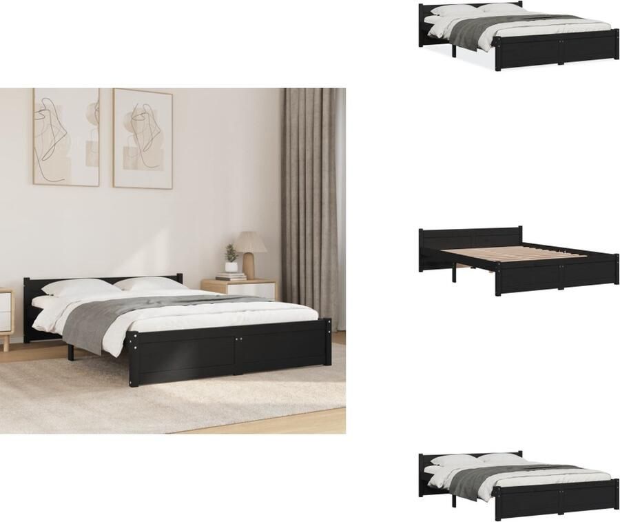 VidaXL Bedframe Bedframes Bed Bedbodem Bedframe massief hout zwart 135x190 cm - Foto 2