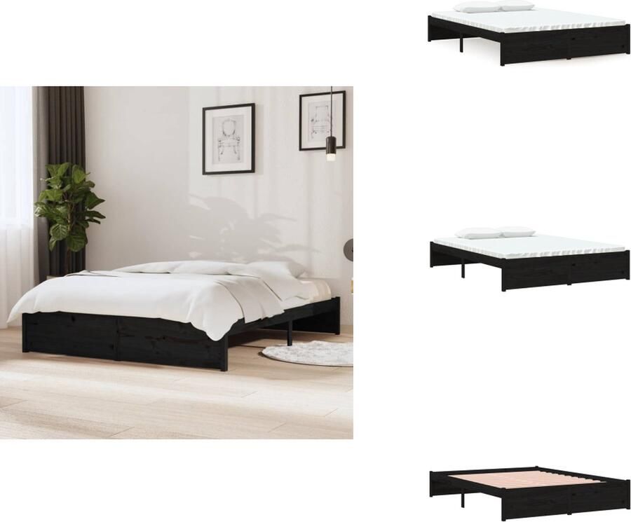 VidaXL Bedframe Bedframes Bed Bedbodem Bedframe massief hout zwart 135x190 cm