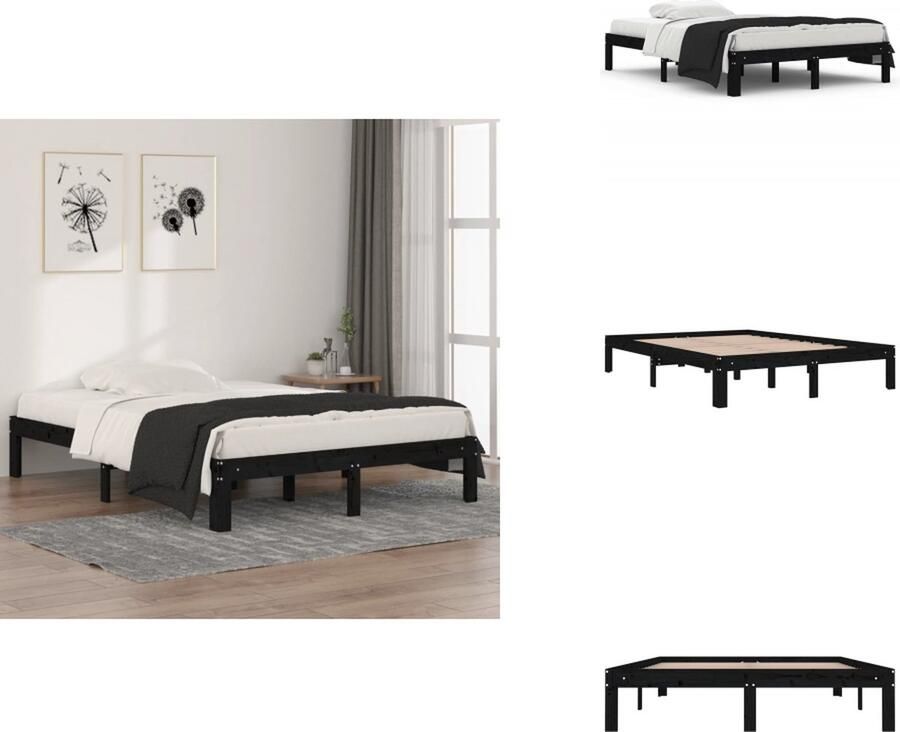 VidaXL Houten Bedframe Massief Grenenhout Stabiel en Decoratief 193.5 x 138.5 x 30 cm Zwart Geschikt voor 135 x 190 cm Matras Bed