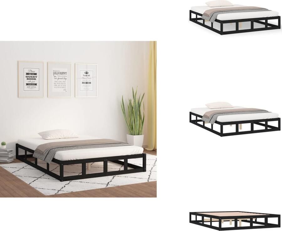 VidaXL Bedframe Bedframes Bed Bedbodem Bedframe massief hout zwart 135x190 cm - Foto 5
