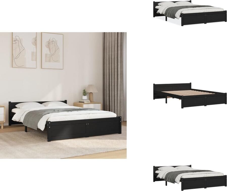 VidaXL Houten Bedframe 195.5 x 145.5 x 31 cm Hoogwaardig Grenenhout Stevige Lattenbodem Zwart Bed - Foto 4