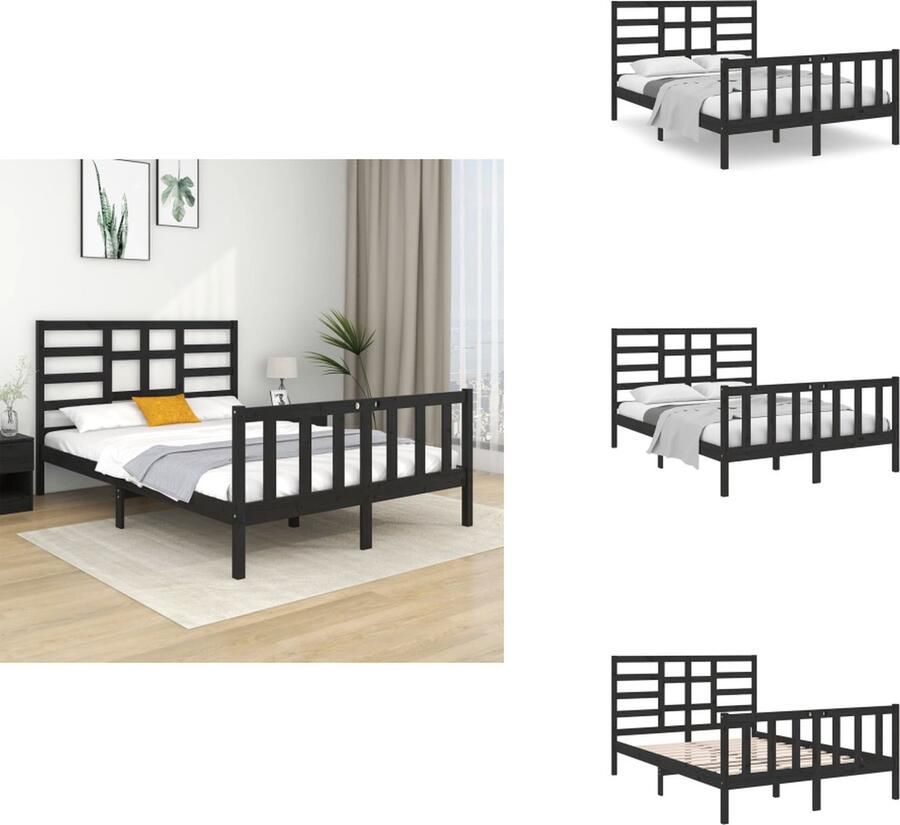 VidaXL Houten Bedframe 195.5 x 145.5 x 31 cm Hoogwaardig Grenenhout Stevige Lattenbodem Zwart Bed